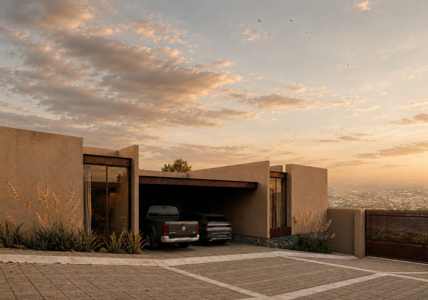 Fachada Casa Cardón al atardecer